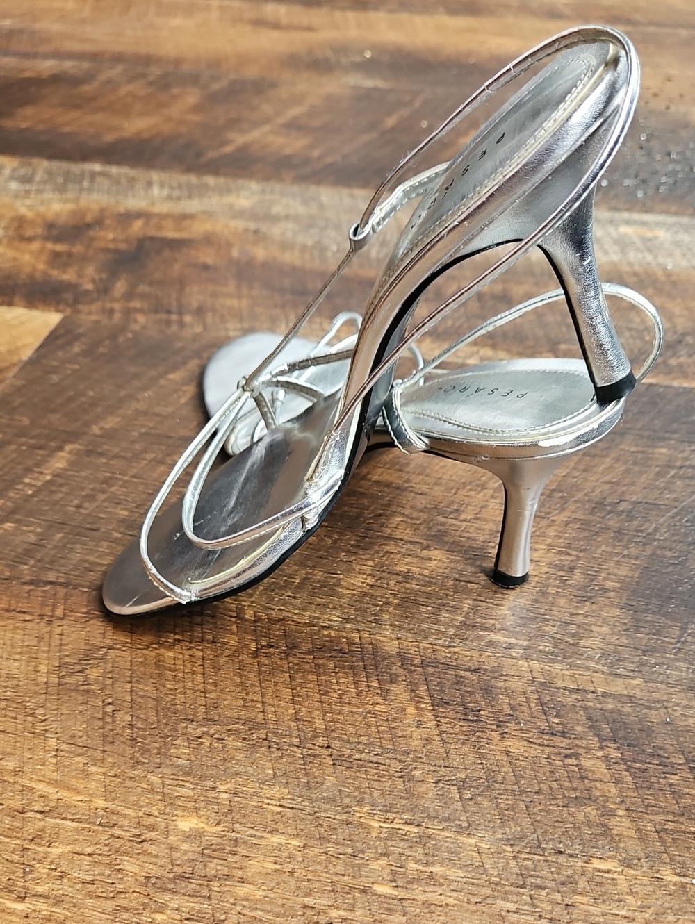 PESARO SAMANTHA 8M Metallic Silver Strappy High Heel Sandals
